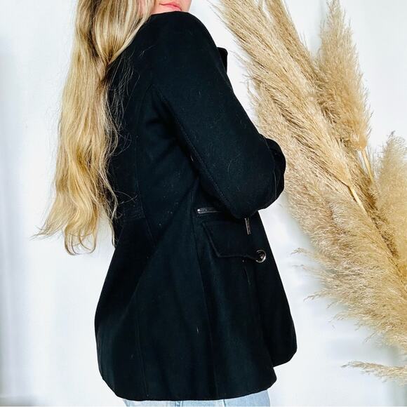 MK MICHAEL KORS Black Wool Button Front Zipper Pockets Classic Jacket Pea Coat M - Picture 10 of 16